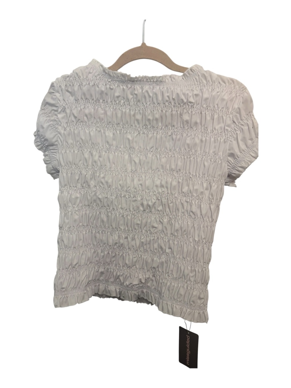 Missguided White Smocked Short Sleeve Blouse